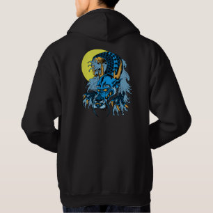 Veste À Capuche Dragon d'Art Asiatique Pleine Lune Bleue