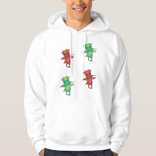 Veste À Capuche Dragon Rouge Vert Imaginaire Mignons Animaux Pour  (Devant)