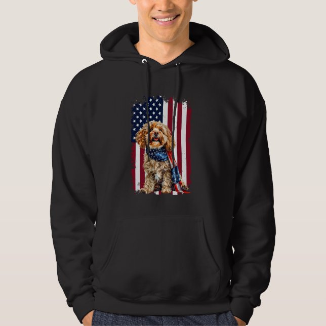 Veste À Capuche Drapeau américain Cavapoo 4 juillet Chien Cavapoo  (Devant)