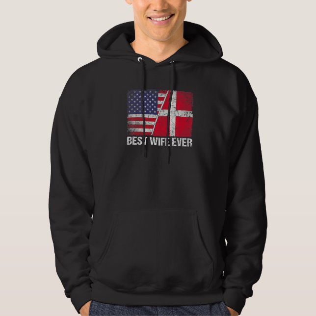 Veste À Capuche Drapeau américain & Drapeau Danemark Meilleure fam (Devant)