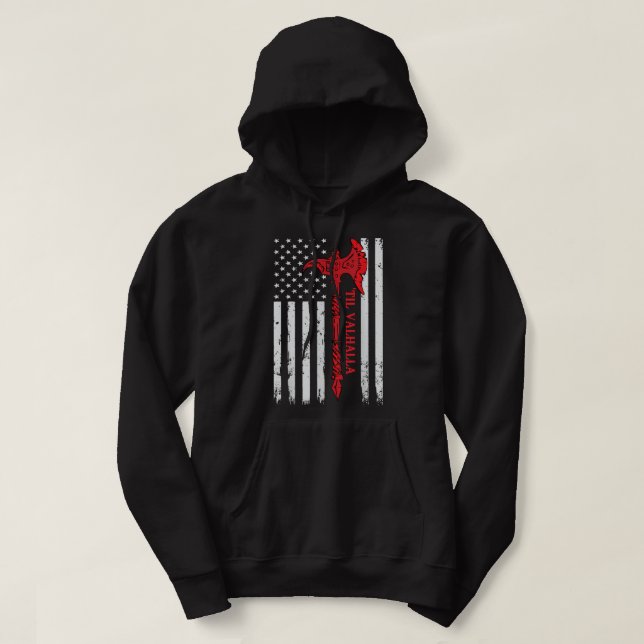 Veste À Capuche Drapeau Américain Hache Viking Vers Valhalla Cool  (Design devant)