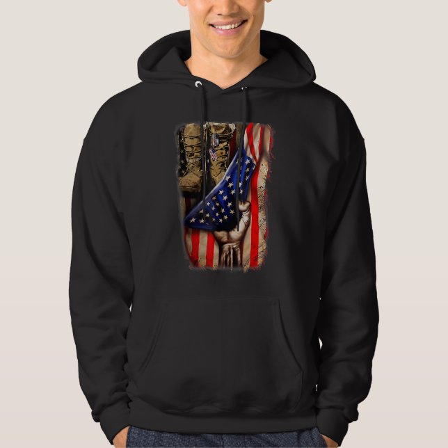 Veste À Capuche Drapeau américain rétro vieilles bottes de combat  (Devant)