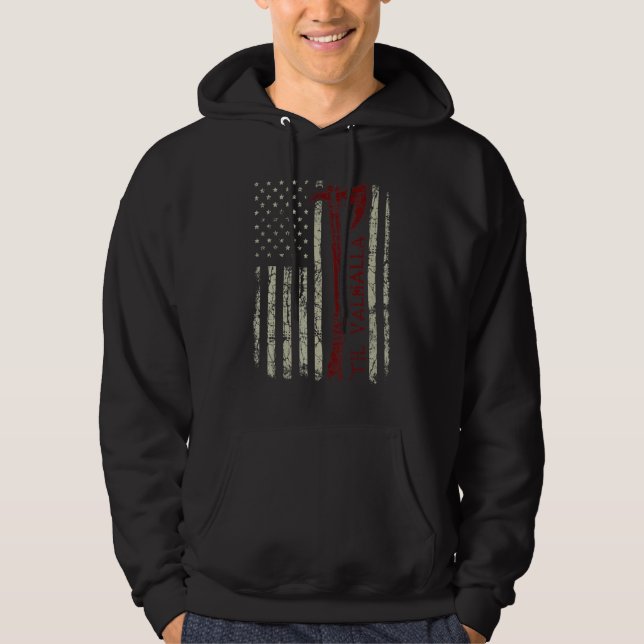 Veste À Capuche Drapeau américain 'Til Valhalla Guerrier Viking Vi (Devant)