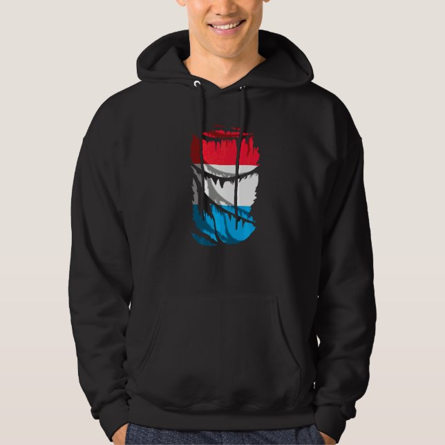Veste À Capuche Drapeau du Luxembourg avec effet de tissu déchiré  (Devant)