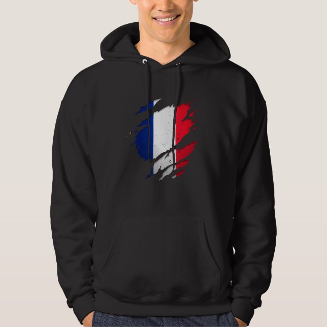 Veste À Capuche Drapeau français déchiré (Devant)