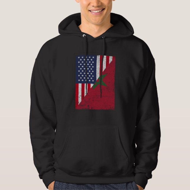 Veste À Capuche Drapeau USA moitié Drapeau Maroc moitié Américain  (Devant)
