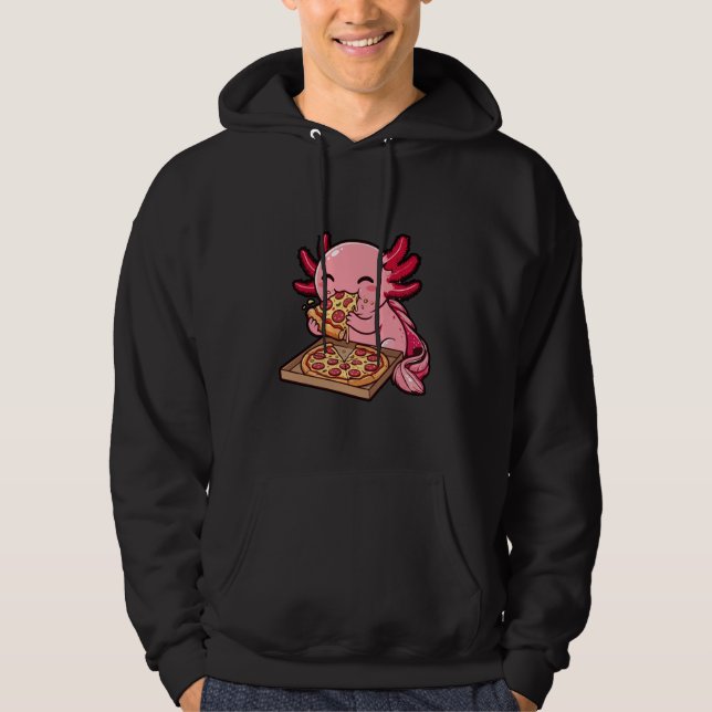 Veste À Capuche Drôle de Cute Axolotl mangeant une tranche de pizz (Devant)