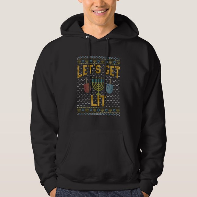 Veste À Capuche Drôle de pull de Hanukkah laid Chemise Let's Get L (Devant)