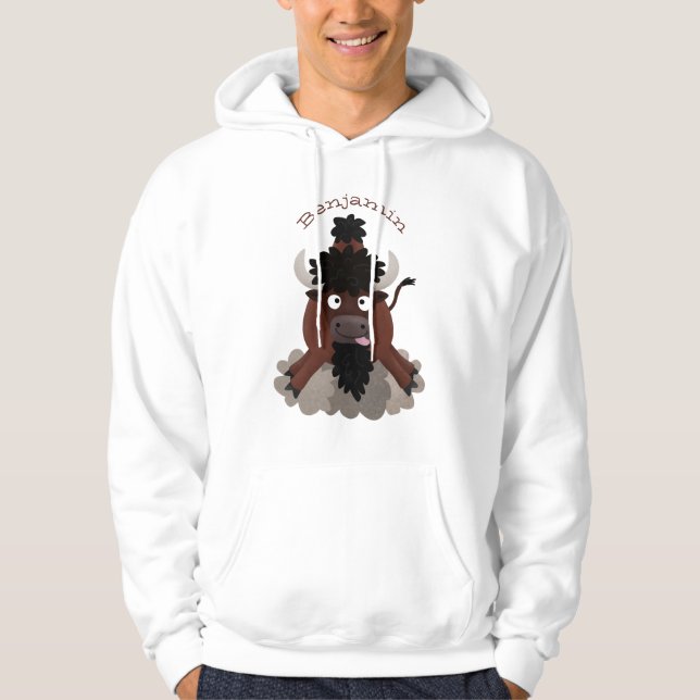 Veste À Capuche Drôle dessin animé de bison de buffle (Devant)