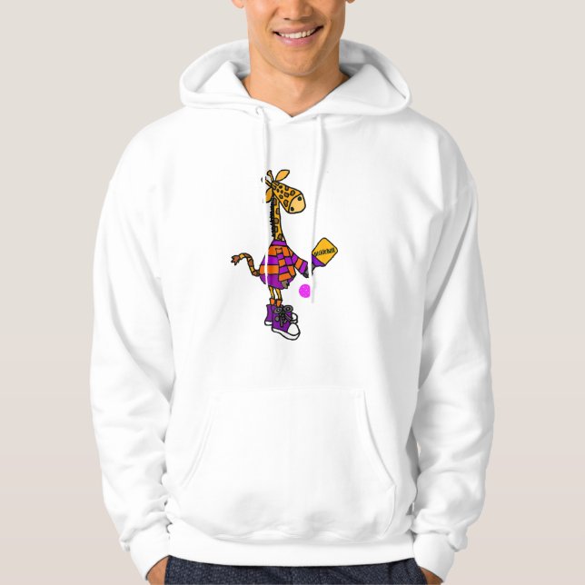 Veste À Capuche Drôle Giraffe Jouer Pickleball (Devant)