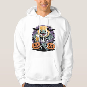 Veste À Capuche Drôle Halloween Lizard Skeleton avec bière
