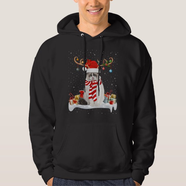 Veste À Capuche Drôle Noël Éclairage Reindeer Santa Hat Ragdoll Ch (Devant)