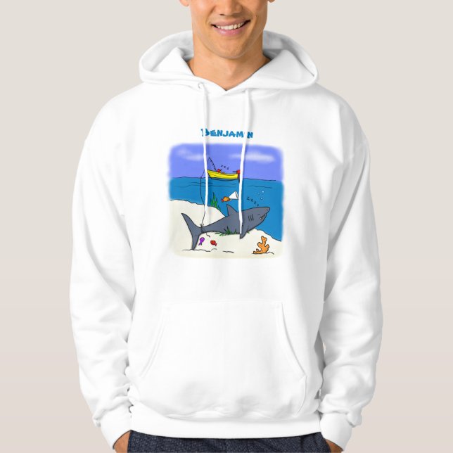 Veste À Capuche Drôle requin couché et dessin animé de pêche (Devant)