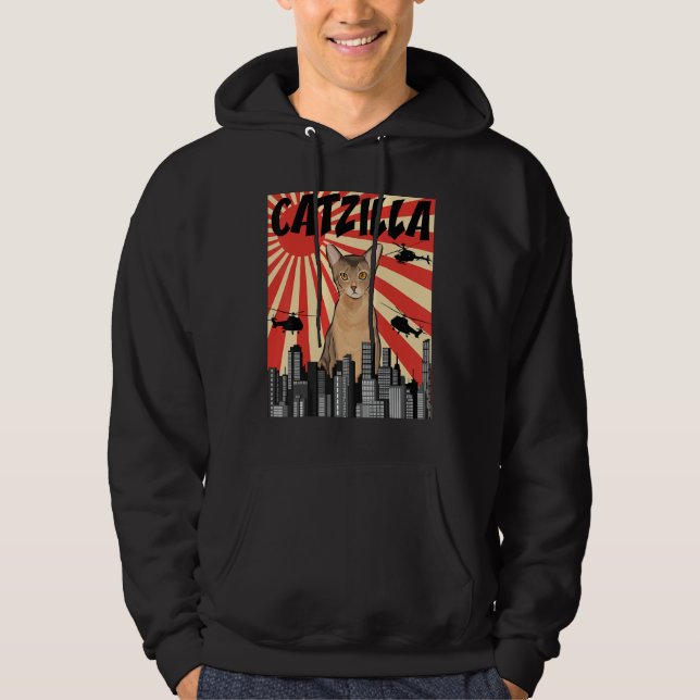 Veste À Capuche Drôle Retro Japonais Catzilla Abyssinian Chat (Devant)
