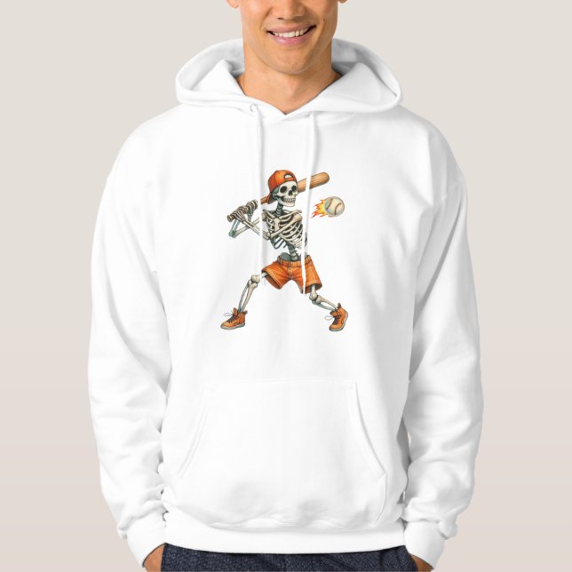 Veste À Capuche Drôle Skeleton batte Baseball Halloween T-shirt (Devant)