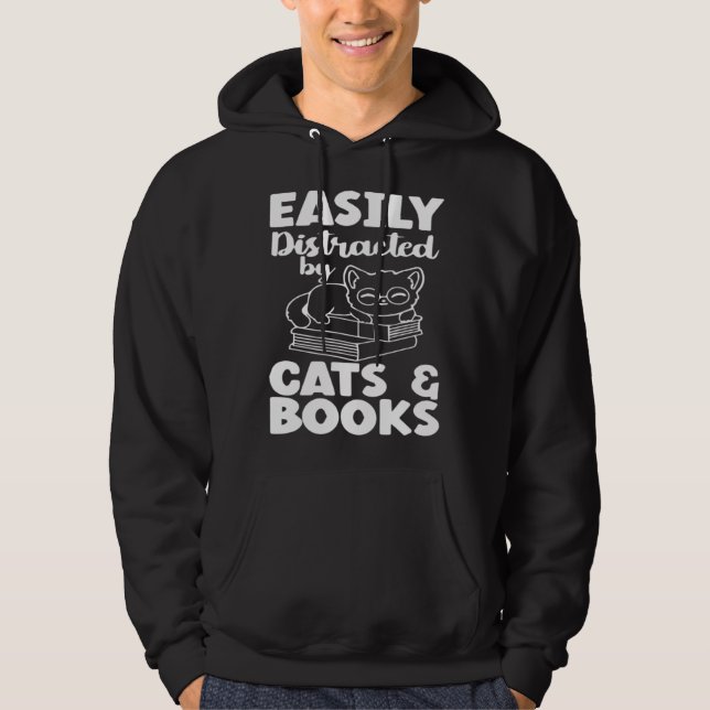 Veste À Capuche Easily Distracted By Cats And Books Cat  Bookworm (Devant)