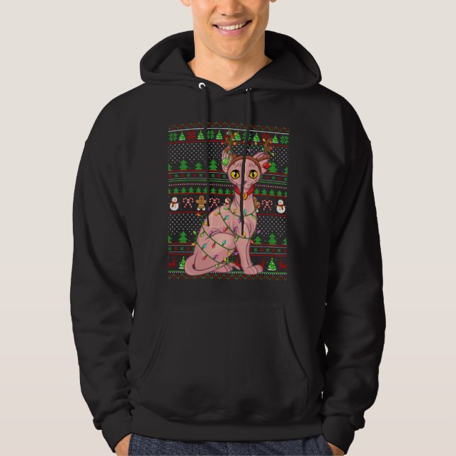 Veste À Capuche Éclairage de style doux Xmas Sphynx Chat Christ (Devant)