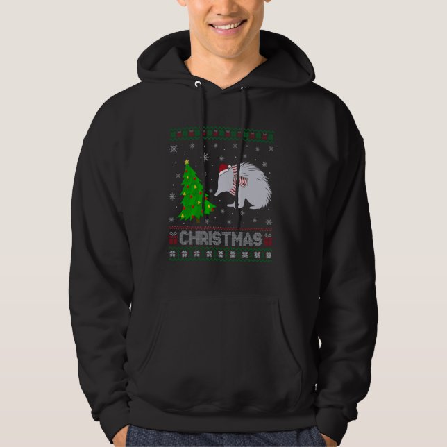 Veste À Capuche Éclairage Echidna Xmas Tree Sweater de Noël moche (Devant)