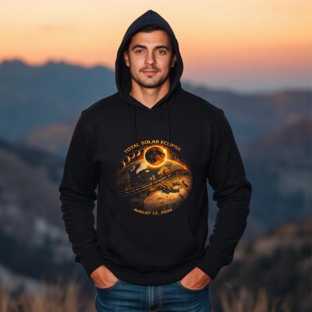 Veste À Capuche Éclipse solaire totale 2026 (Total Solar Eclipse 2026-Path of Totality hoodie)