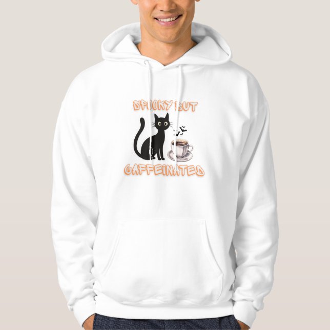 Veste À Capuche Éffrayant Mais Café - Café Chat Noir Halloween (Devant)