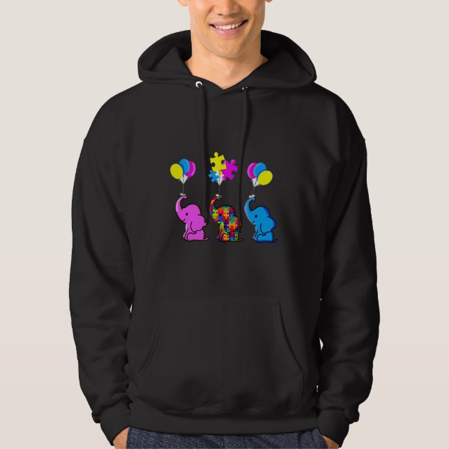 Veste À Capuche Eléphant bleu sensibilisation sur l'autisme (Devant)
