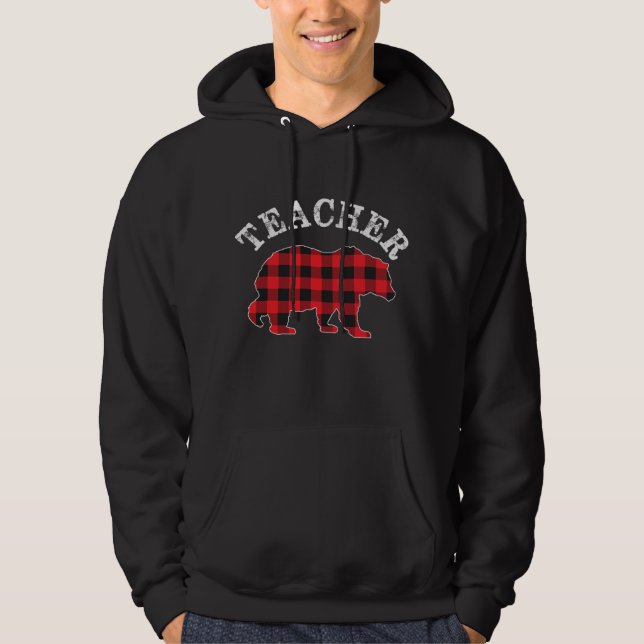 Veste À Capuche ENSEIGNANT Ours ROUGE Buffalo noir Plaid Mama Chec (Devant)