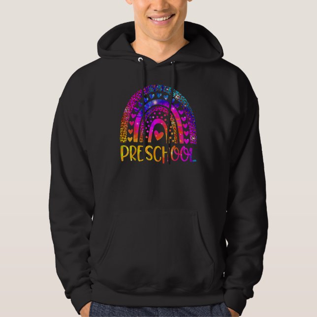 Veste À Capuche Enseignant préscolaire Leopard Tie Dye Rainbow Ret (Devant)