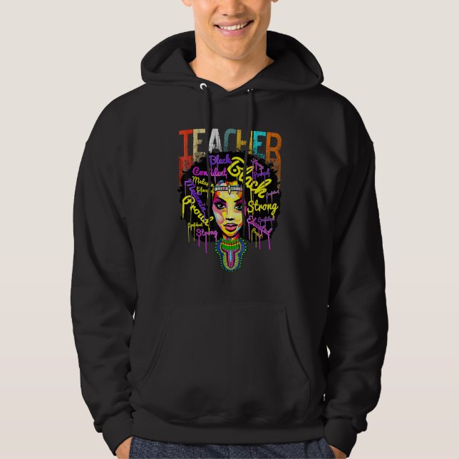 Veste À Capuche Enseignante noire afro rétro correspondant au Mois (Devant)
