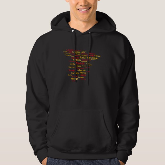 Veste À Capuche Espagne Carte Silhouette Drapeau Villes Traversées (Devant)