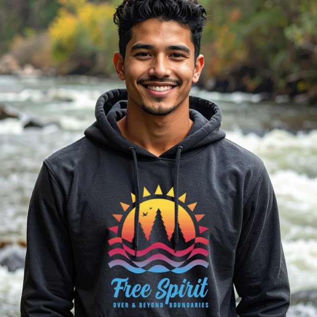 Veste À Capuche Esprit Libre Au-Delà Des Frontières (Abstract gradient landscape hoodie from the "Free Spirit Explorer" collection by Wave and Walk.)