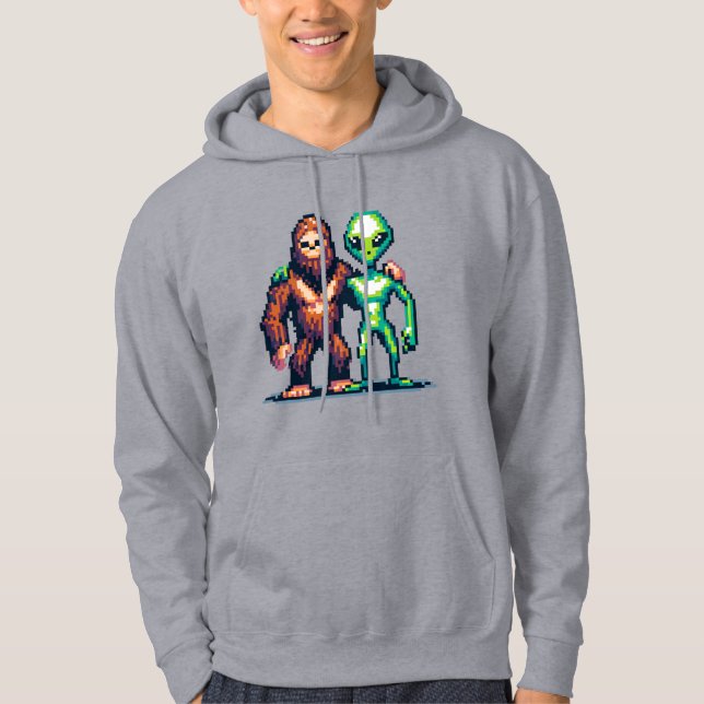 Veste À Capuche Être Alien extra-terrestre et art Pixel Bigfoot (Devant)