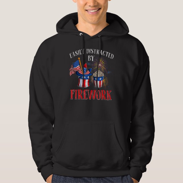 Veste À Capuche Facilement Distrait Par Firework Usa Independence  (Devant)