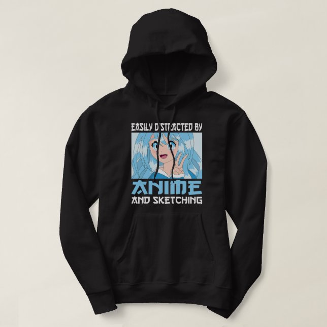 Veste À Capuche Facilement distrait par l'Anime et l'esquisse mign (Design devant)
