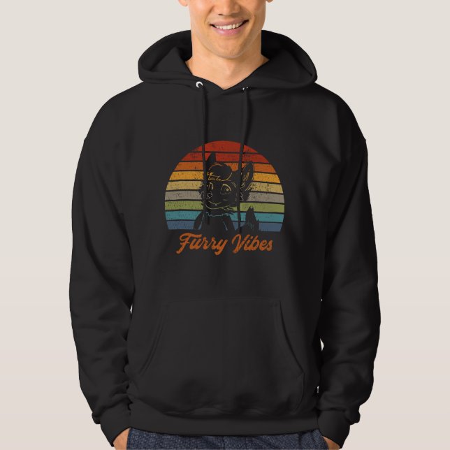 Veste À Capuche Fandom Furry Rétro - Vibes Furry - Fursuit Mignon  (Devant)