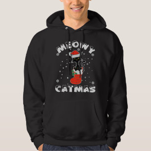 Veste À Capuche Fantaisie Noire Chat lumières de Noël Joyeux Meowy