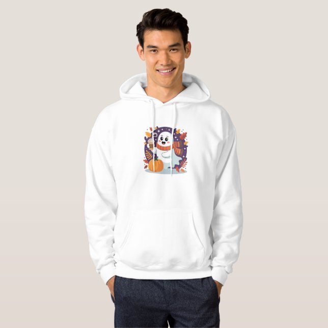 Veste À Capuche Fantôme Cozy avec Latte de Citrouille – Halloween  (Devant entier)
