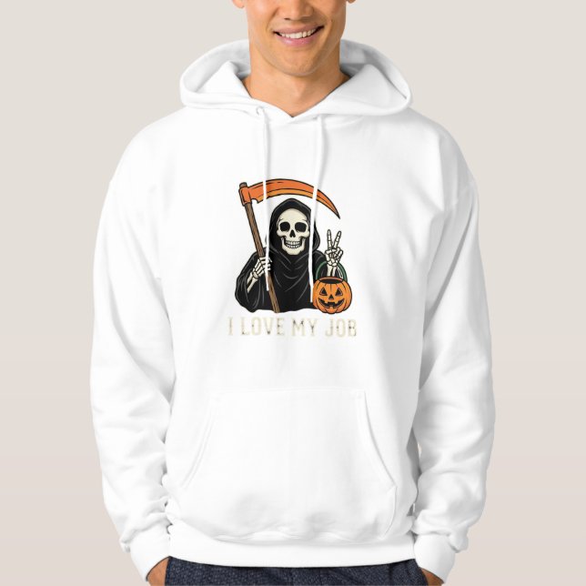 Veste À Capuche Faucheuse J'aime Mon Travail Design Halloween (Devant)