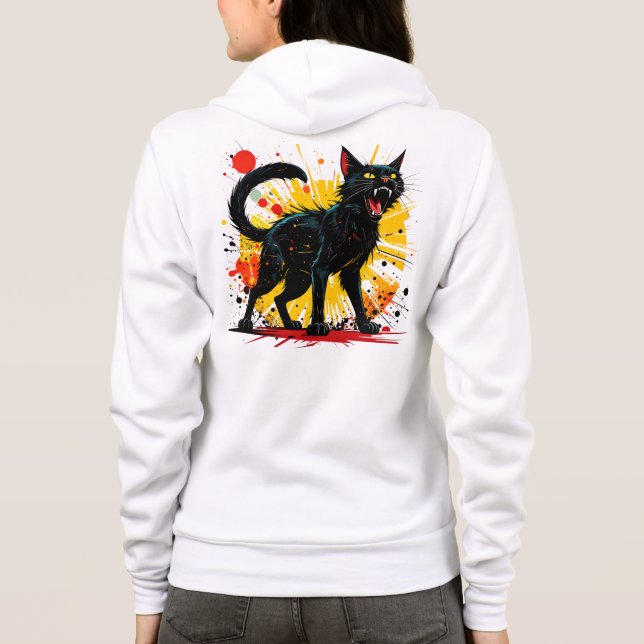 Veste À Capuche Femme au chat noir défensif (Dos)