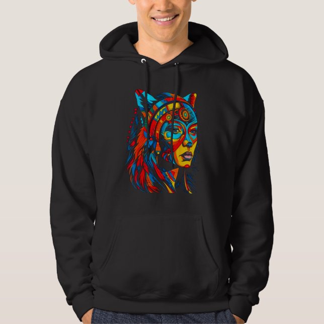 Veste À Capuche Femme Loup Tête Créative Amérindienne (Devant)