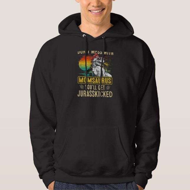 Veste À Capuche Femmes Fun Femmes Rétro Momsaurus Dinosaur Rex Mot (Devant)