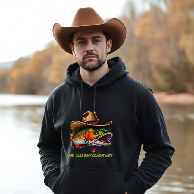 Veste À Capuche Fête des pères Drôle Poisson Porté un Casquette Co (Funny Hoodie for Men Fish wearing a Cowboy Hat Fathers Day Gift Gifts for him)