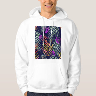 Veste À Capuche Feuilles d'aquarelle tropicale, éclaboussure abstr