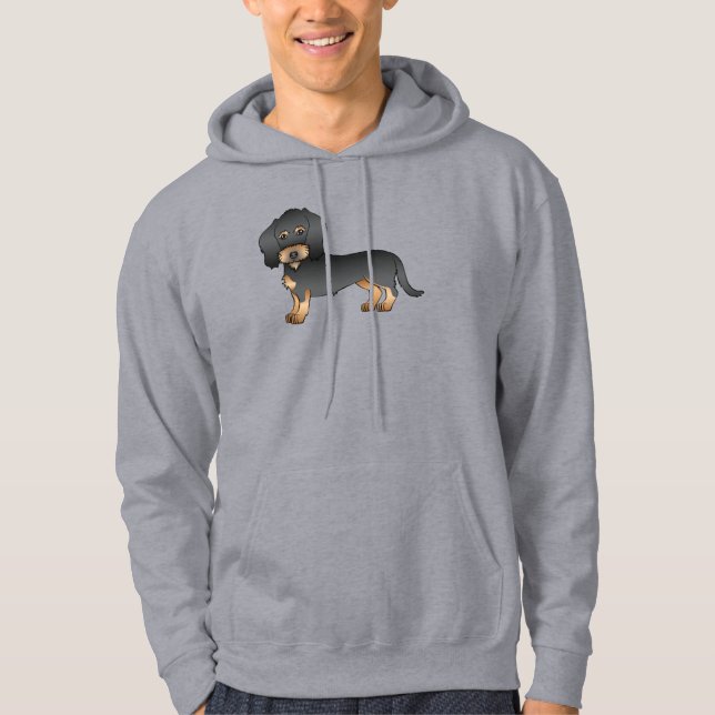Veste À Capuche Fil noir et tan Haired Dachshund Chien de dessin (Devant)