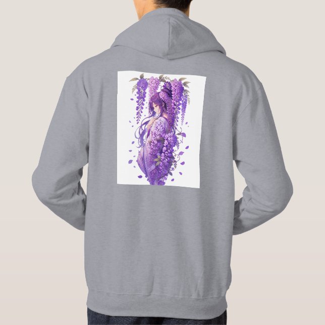 Veste À Capuche Fille d'anime Fleur de Glycine Violette Art (Dos)