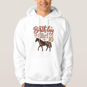 Veste À Capuche Fille d'anniversaire 10 Cheval Floral Design Vecto