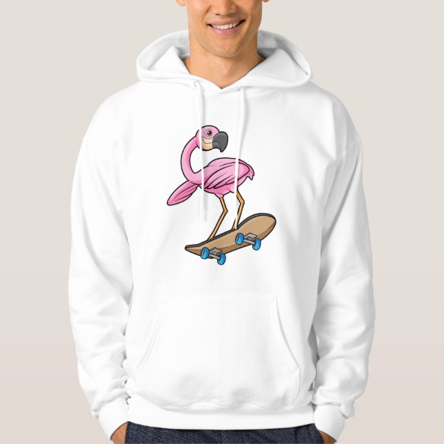 Veste À Capuche Flamant rose comme Patineur avec Skateboard (Devant)
