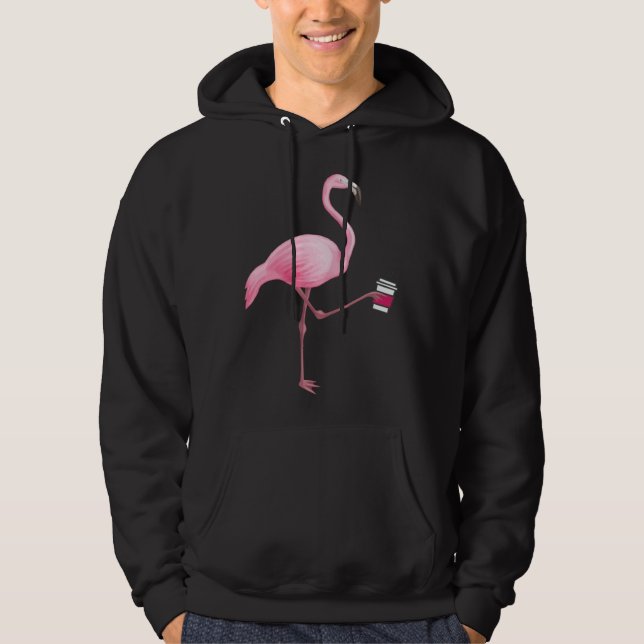 Veste À Capuche Flamingo Holding Coffee Tropical Gag Graphic (Devant)