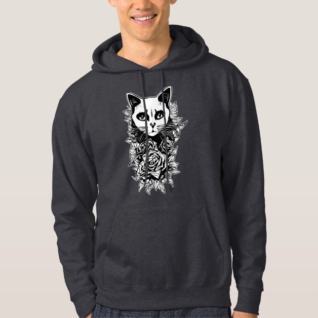 Veste À Capuche Fleurs Et Chat Gothique (Devant)