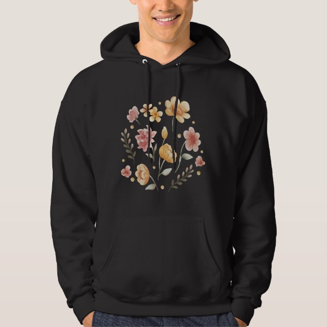 Veste À Capuche Fleurs florales et aquarelle feuille (Devant)