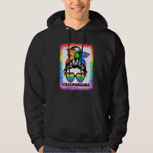 Veste À Capuche Free Mom Hugs Messy Bun Rainbow Lgbt Pride Bleache